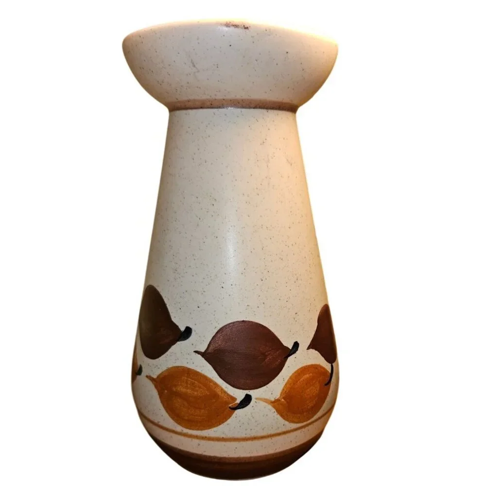 Vintage‎ Vase Secla Portugal Handcrafted Ceramic Brown & Gold Leaf Design MCM
